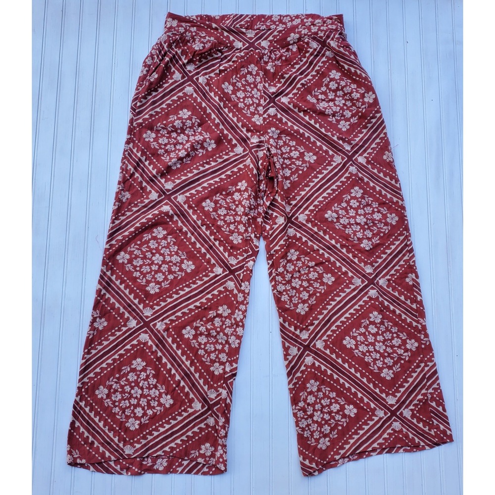 Rip Curl Womens Red Floral Bohemian Print Wide Leg Beach Pants Size Large